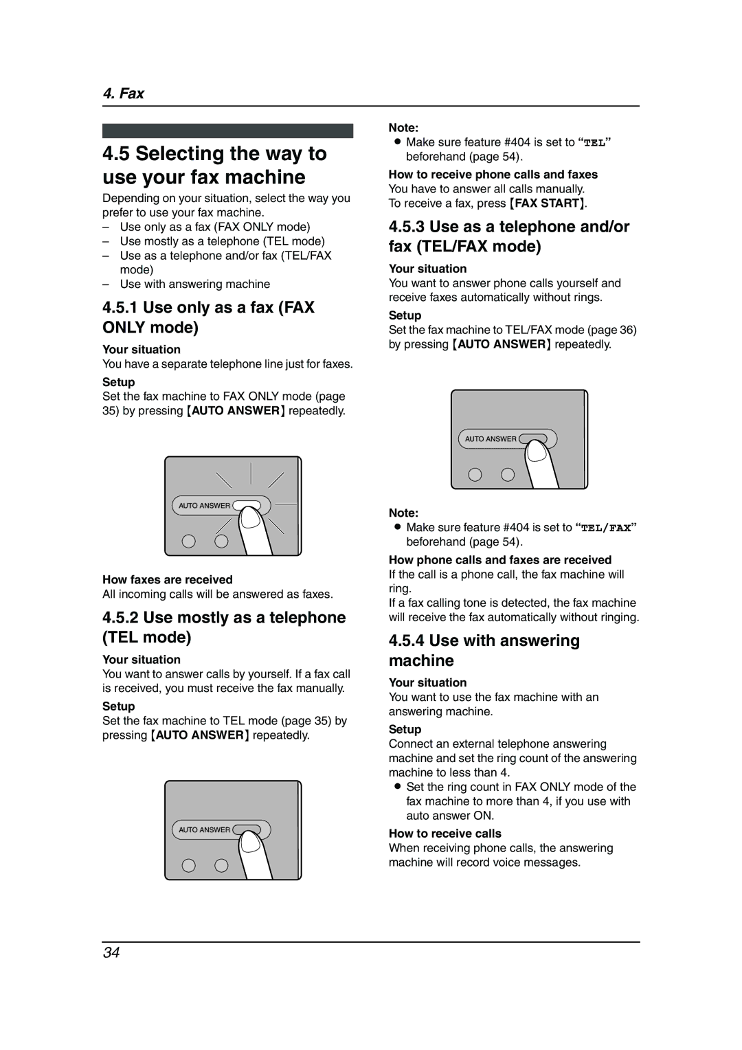 Panasonic KX-FLM653HK manual Selecting the way to use your fax machine, Use only as a fax FAX only mode 