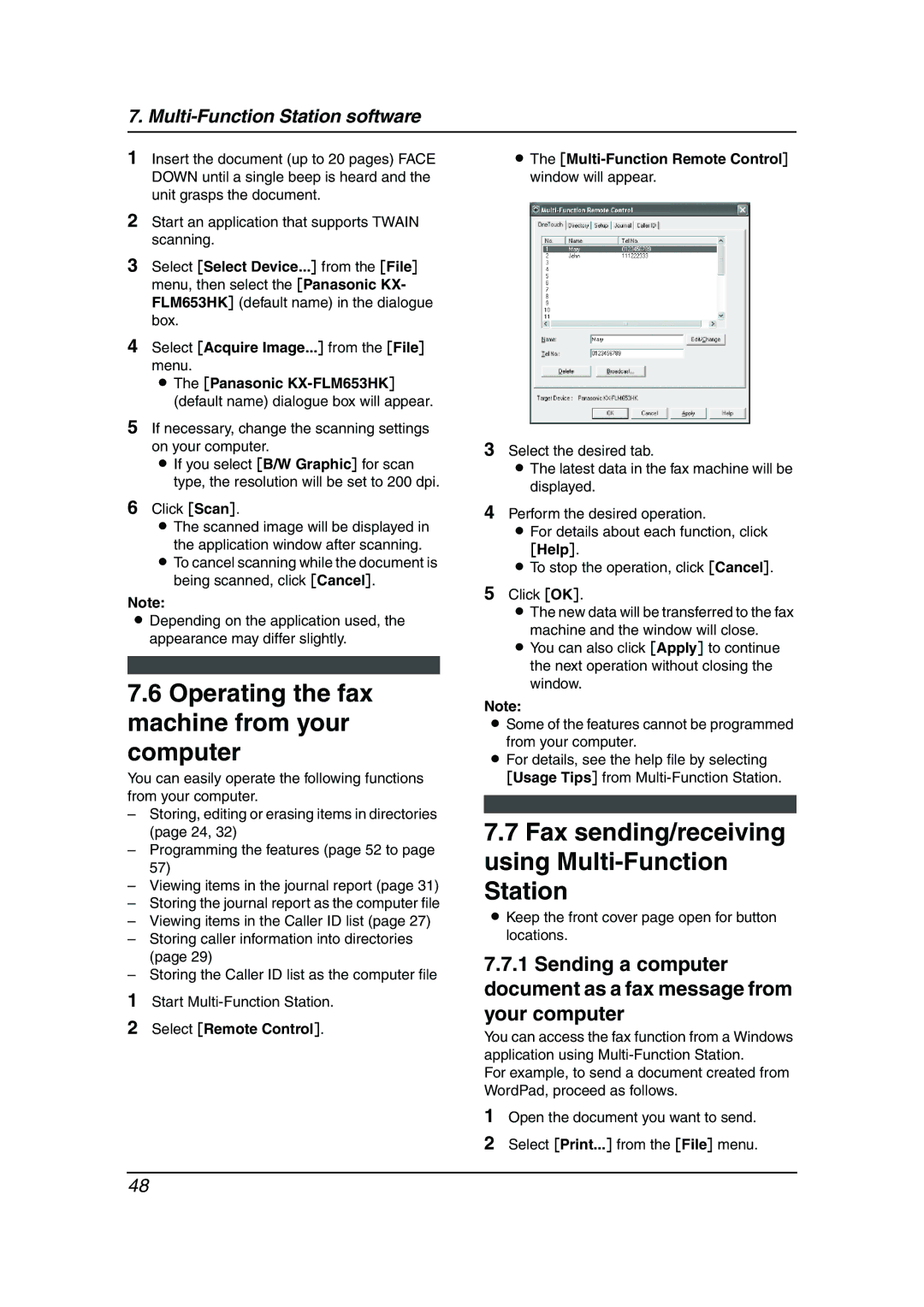 Panasonic KX-FLM653HK Operating the fax machine from your computer, Fax sending/receiving using Multi-Function Station 