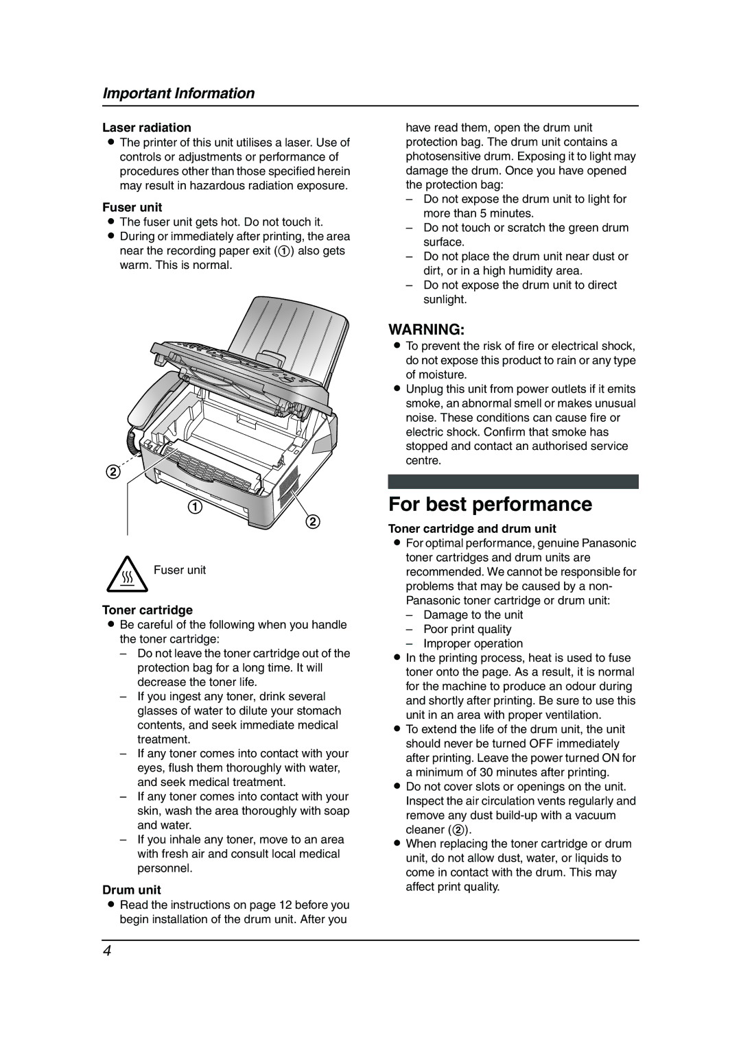 Panasonic KX-FLM653HK manual For best performance 