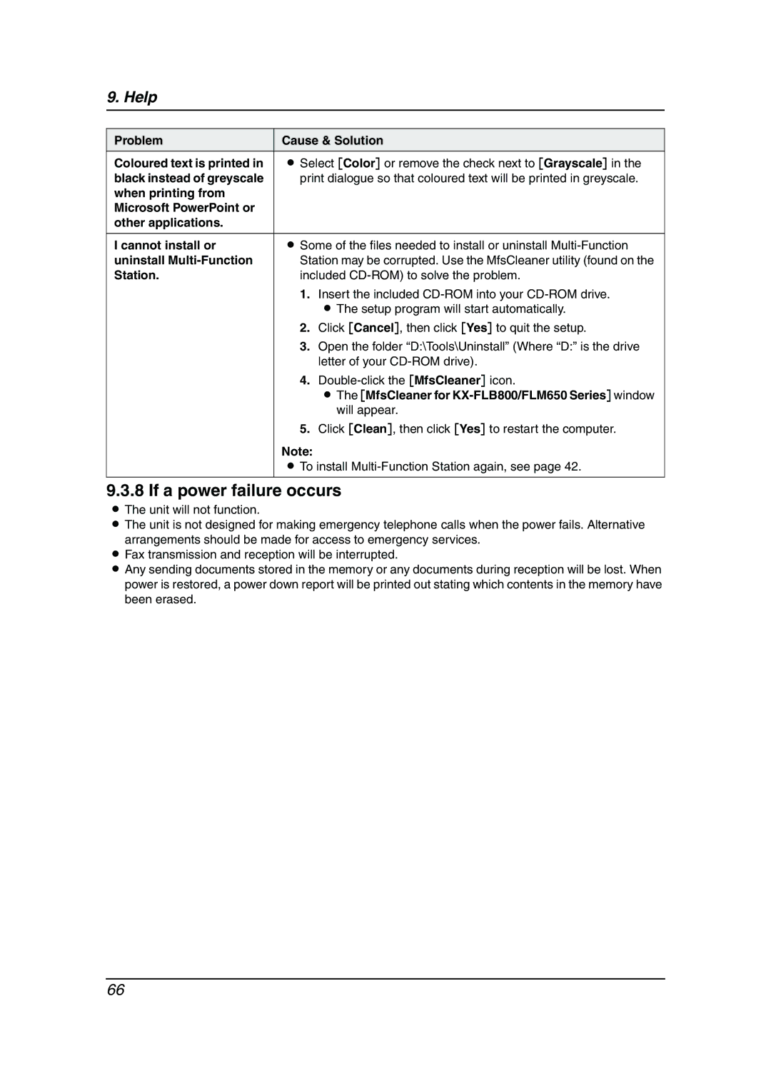 Panasonic KX-FLM653HK manual If a power failure occurs, Uninstall Multi-Function, Station 