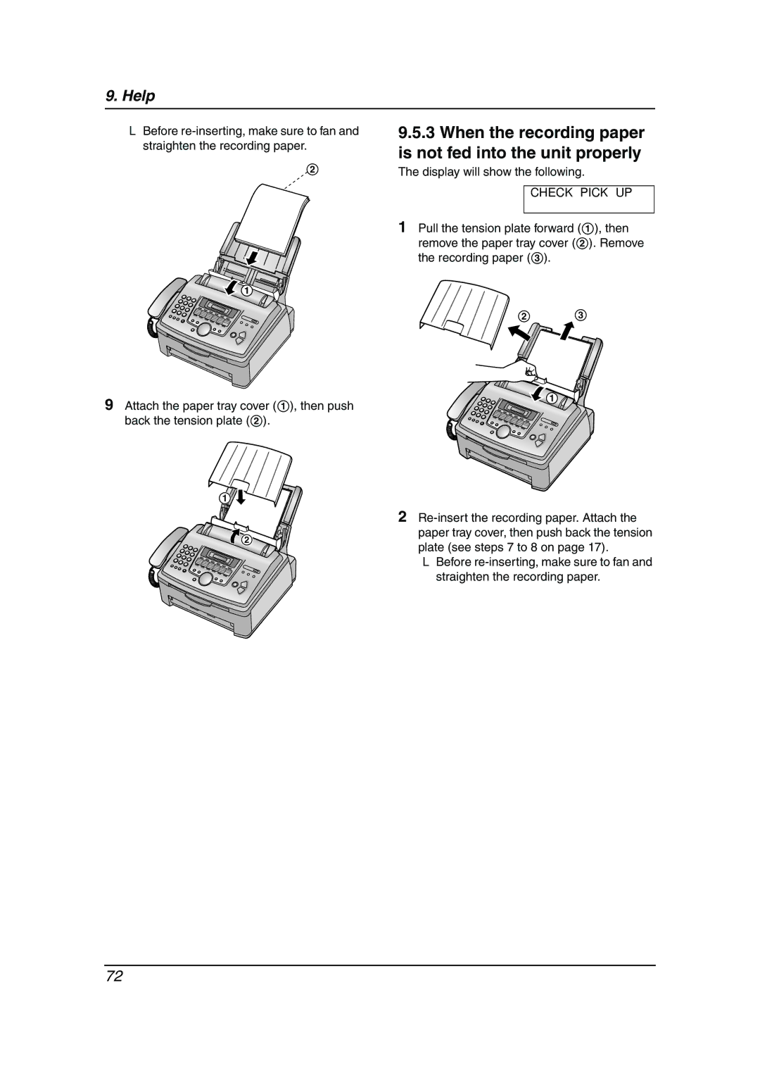 Panasonic KX-FLM653HK manual When the recording paper is not fed into the unit properly, Check Pick UP 