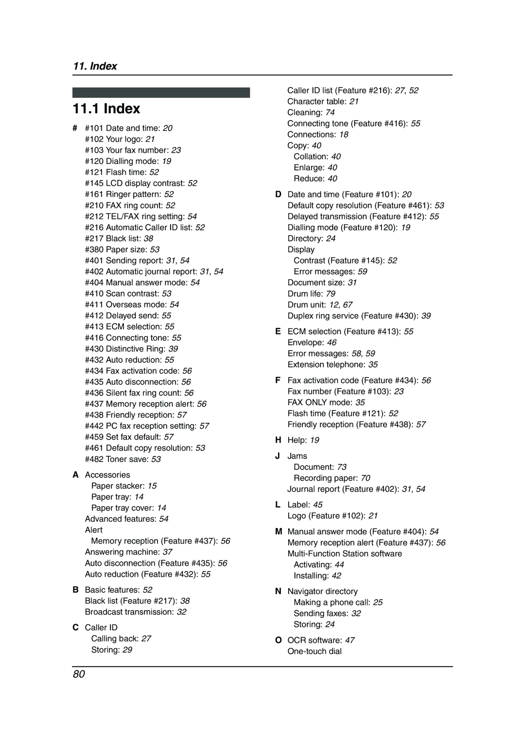 Panasonic KX-FLM653HK manual Index 