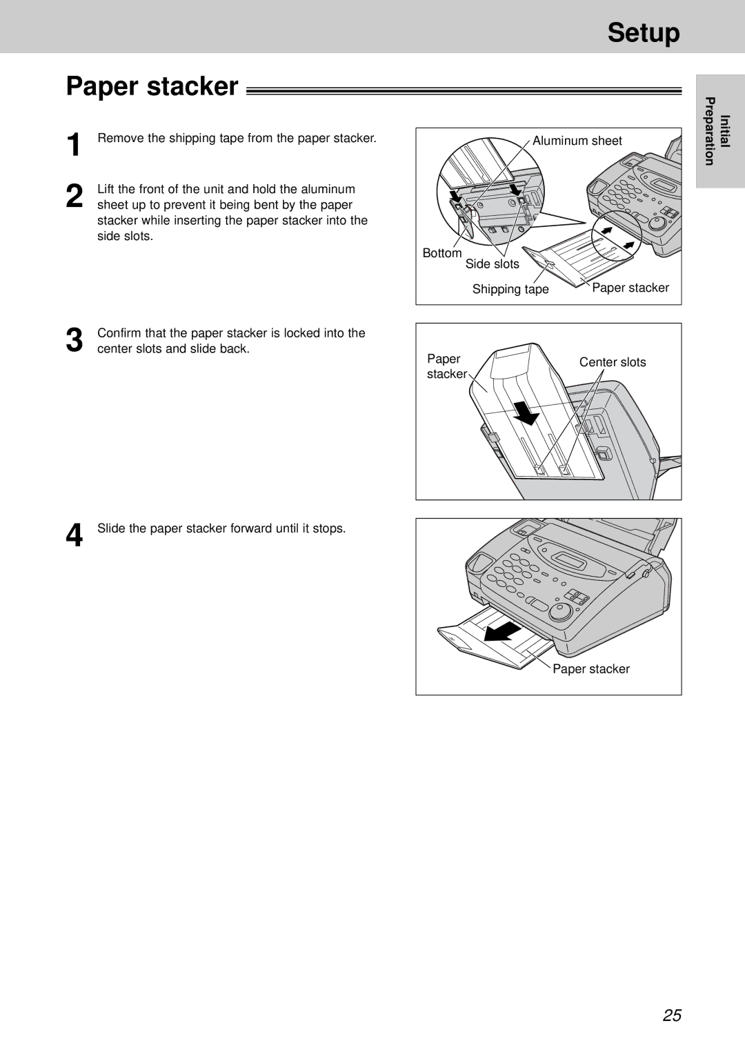 Panasonic KX-FM131CX, KX-FP105CX, KX-FP105BX, KX-FM131BX operating instructions Setup Paper stacker, Initial 