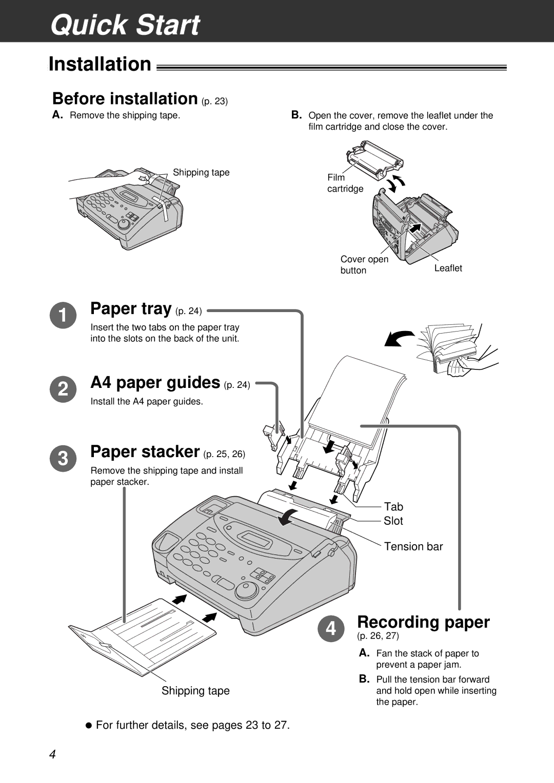 Panasonic KX-FP105CX, KX-FM131CX, KX-FP105BX, KX-FM131BX operating instructions Installation 