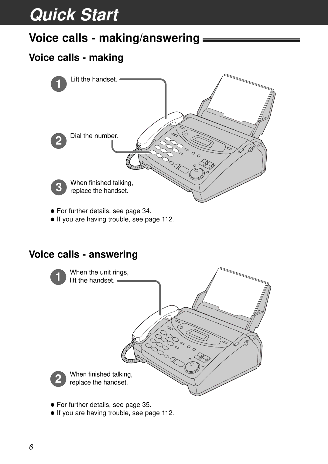 Panasonic KX-FP105BX, KX-FP105CX, KX-FM131CX, KX-FM131BX Voice calls making/answering, Voice calls answering 