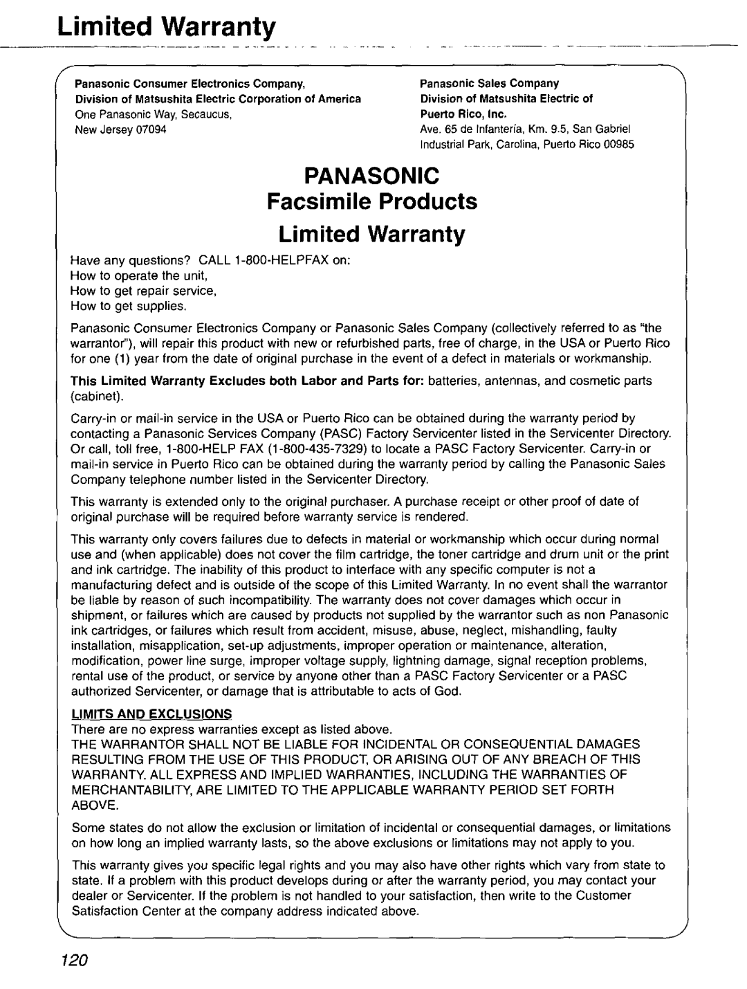 Panasonic KX-FP121 manual 