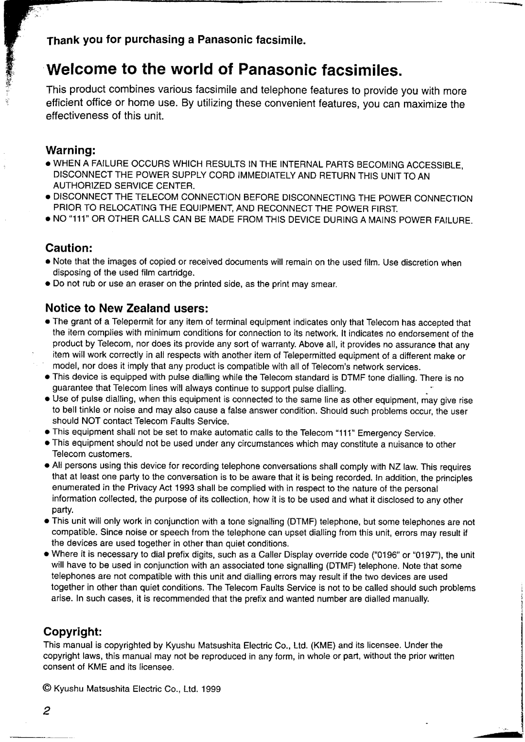 Panasonic KX-FP121NZ manual 