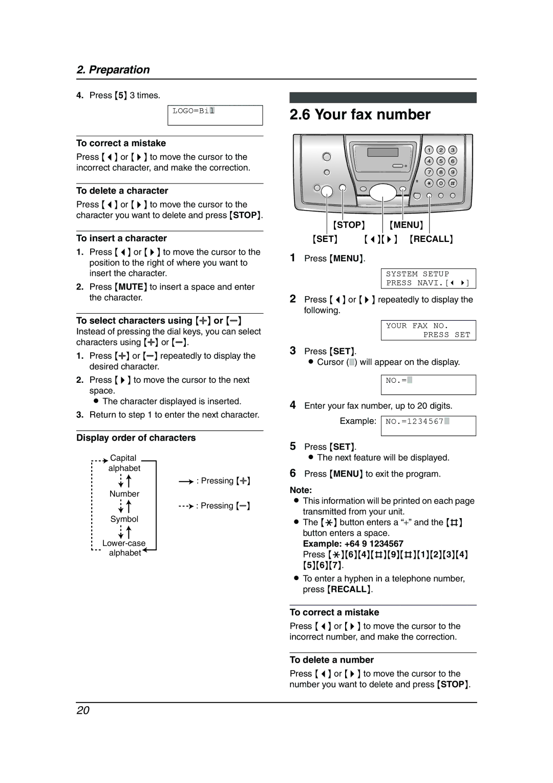 Panasonic KX-FP141AL, KX-FP145AL manual Your fax number, Stop Menu 