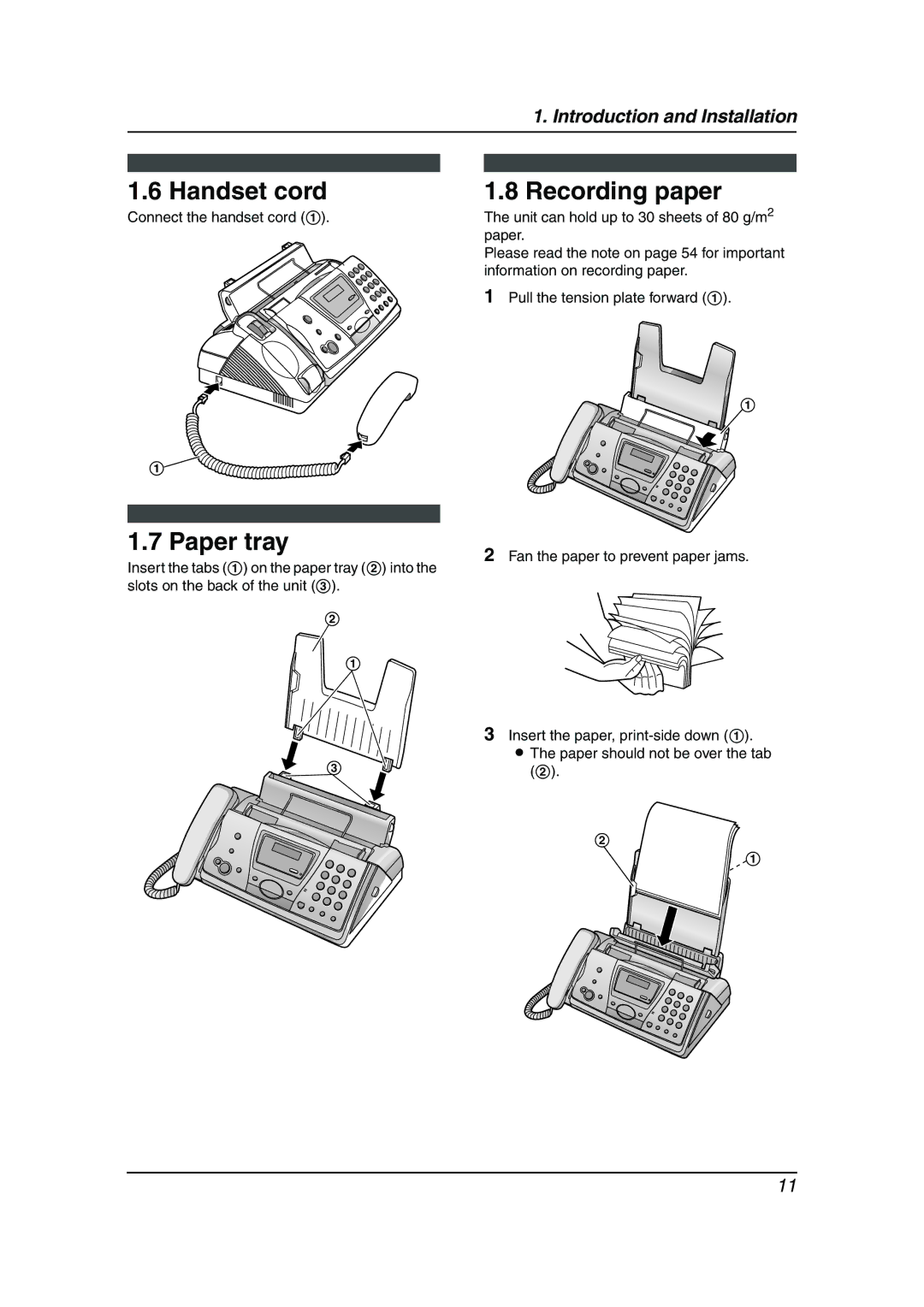 Panasonic KX-FP143HK operating instructions Handset cord, Paper tray, Recording paper, Connect the handset cord 