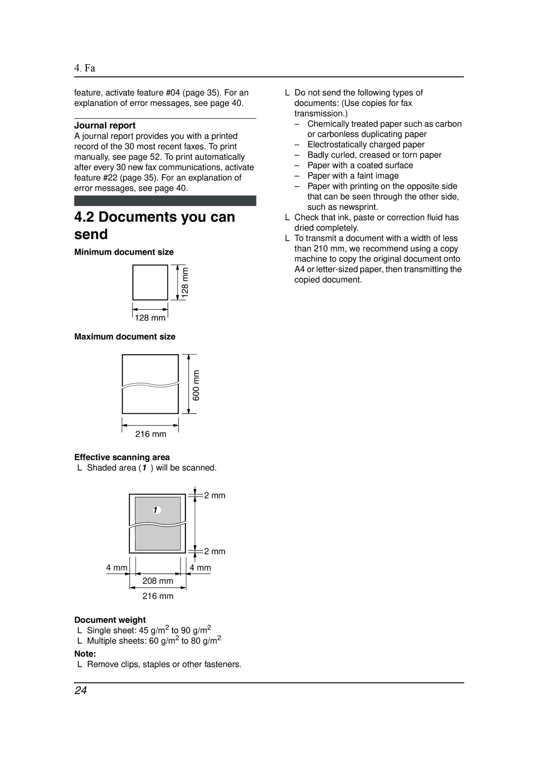 Panasonic KX-FP143HK operating instructions Documents you can send 