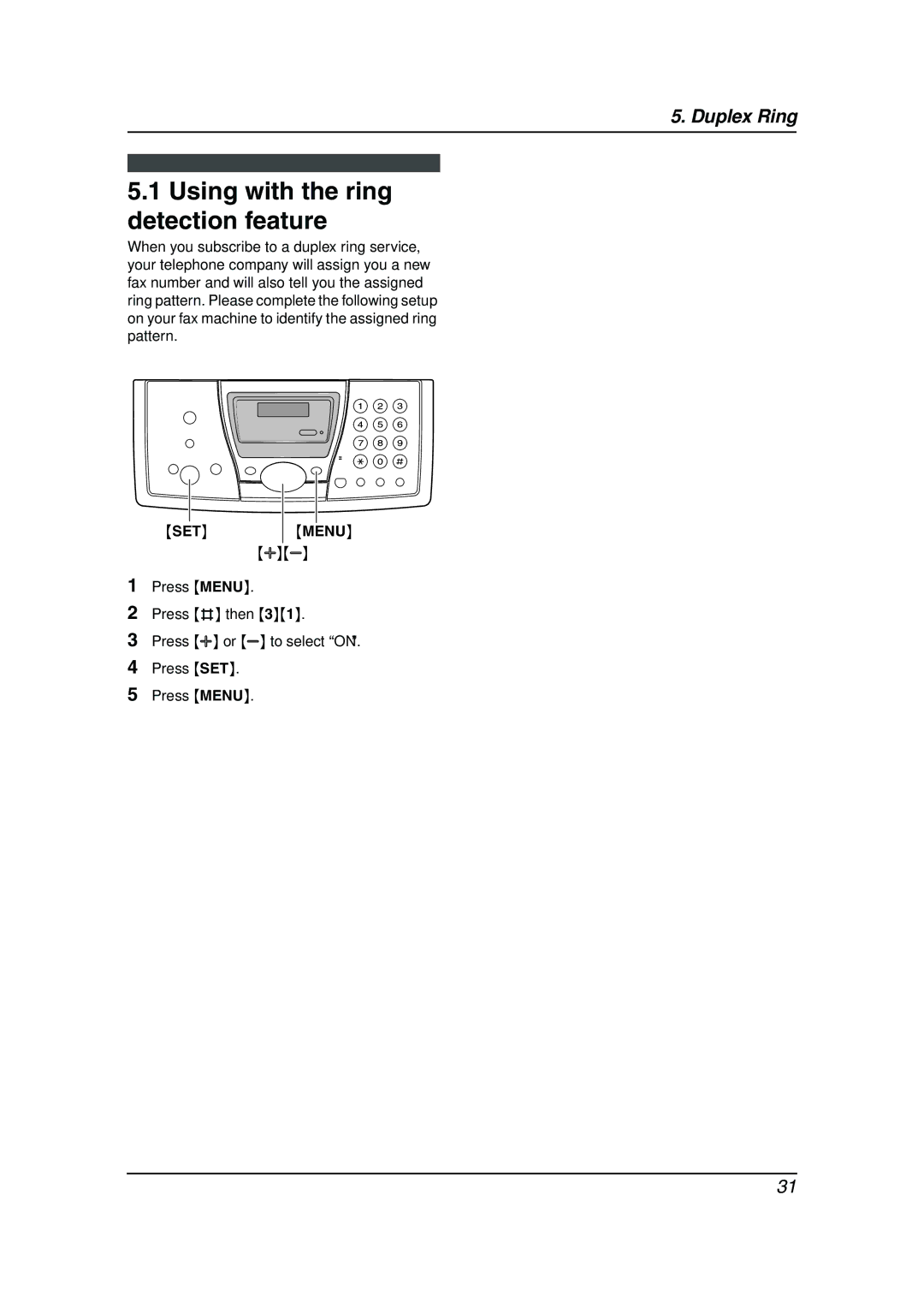 Panasonic KX-FP143HK operating instructions Using with the ring detection feature, SET Menu 