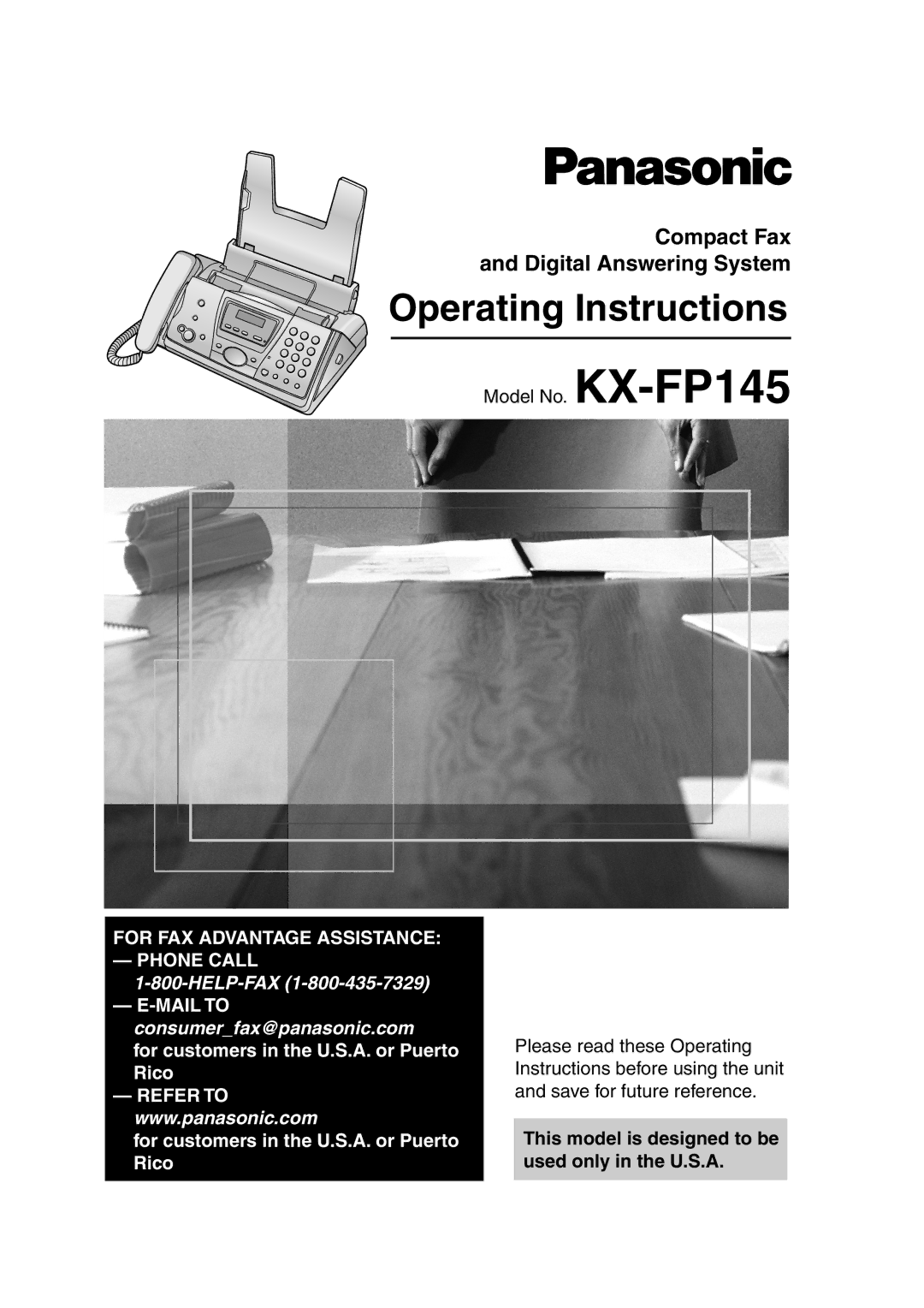 Panasonic KX-FP145 operating instructions Operating Instructions 