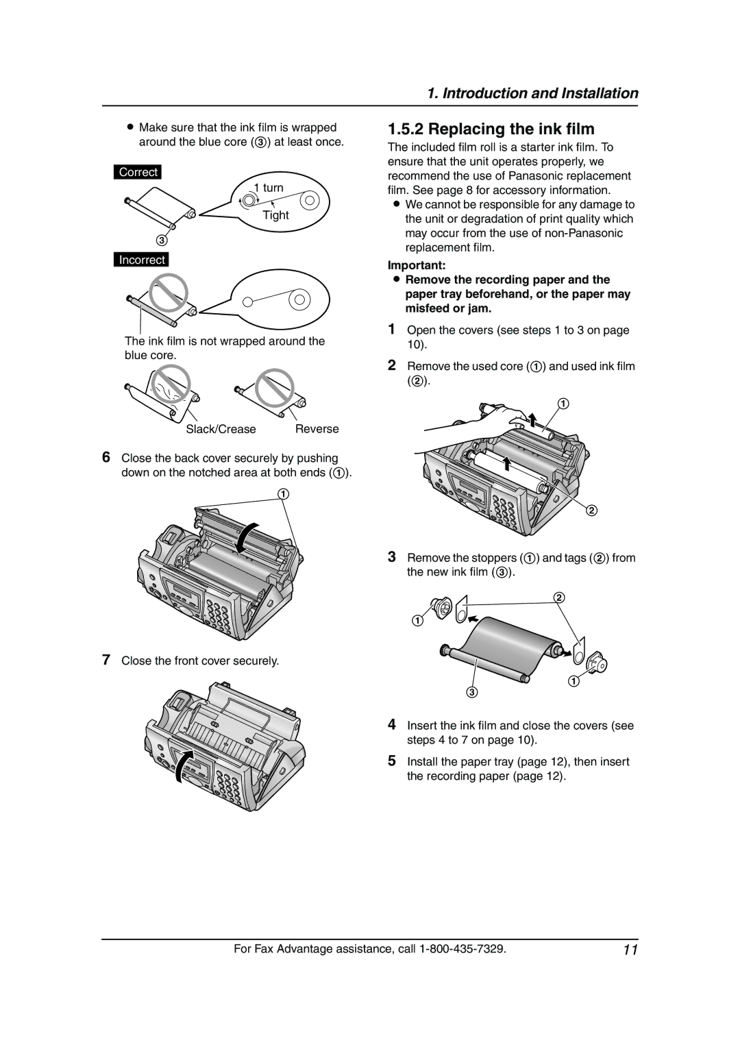 Panasonic KX-FP145 operating instructions Replacing the ink film, Turn Tight 