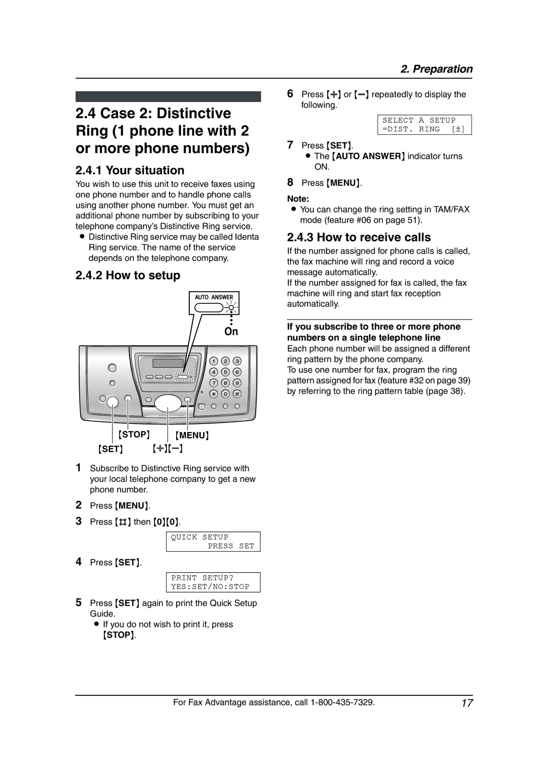 Panasonic KX-FP145 operating instructions Select a Setup =DIST. Ring ± 