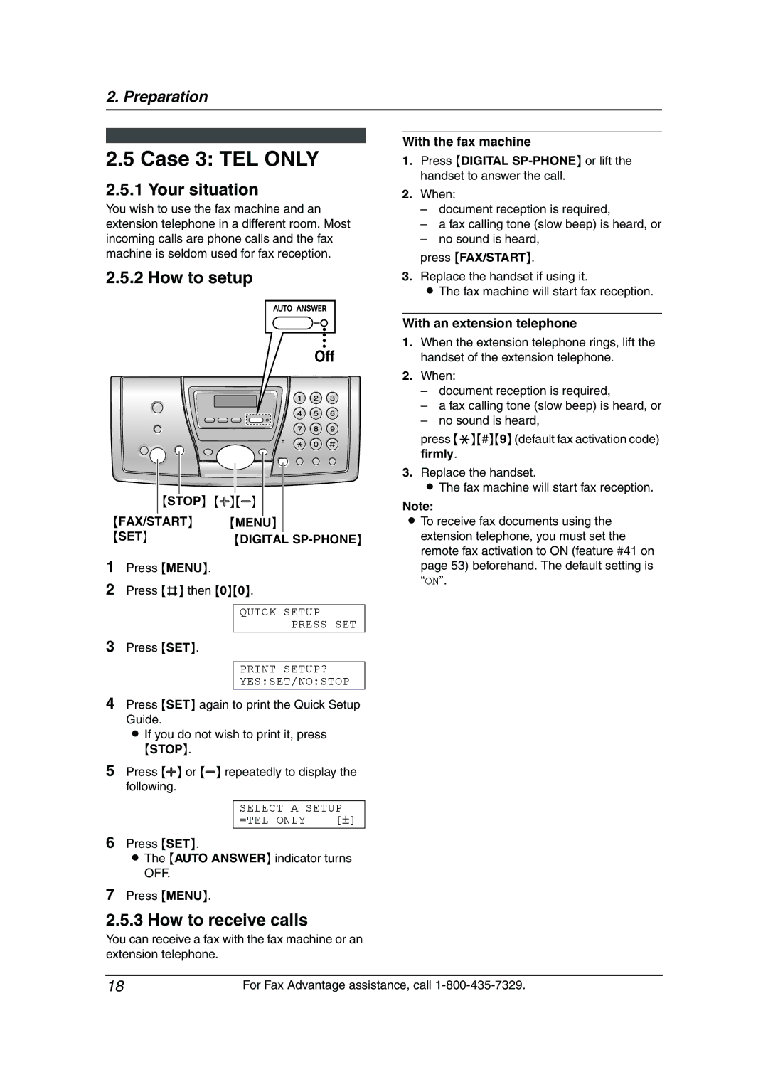 Panasonic KX-FP145 operating instructions Case 3 TEL only, Fax/Start 