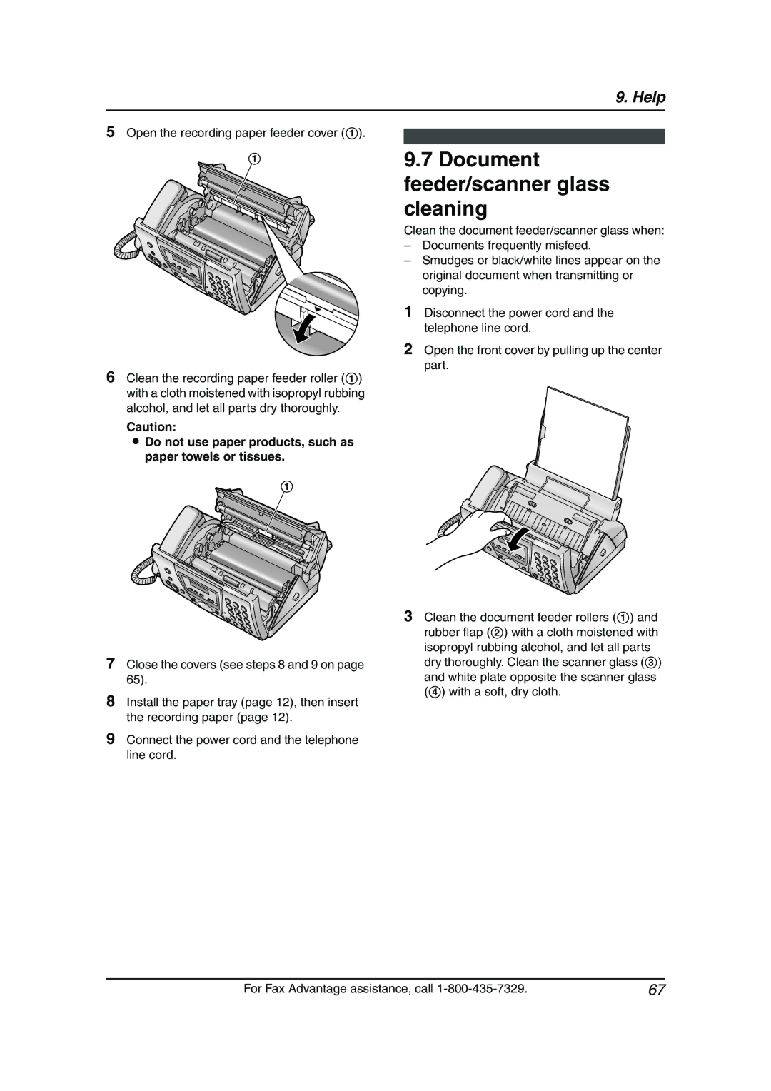 Panasonic KX-FP145 operating instructions Document feeder/scanner glass cleaning, Open the recording paper feeder cover 