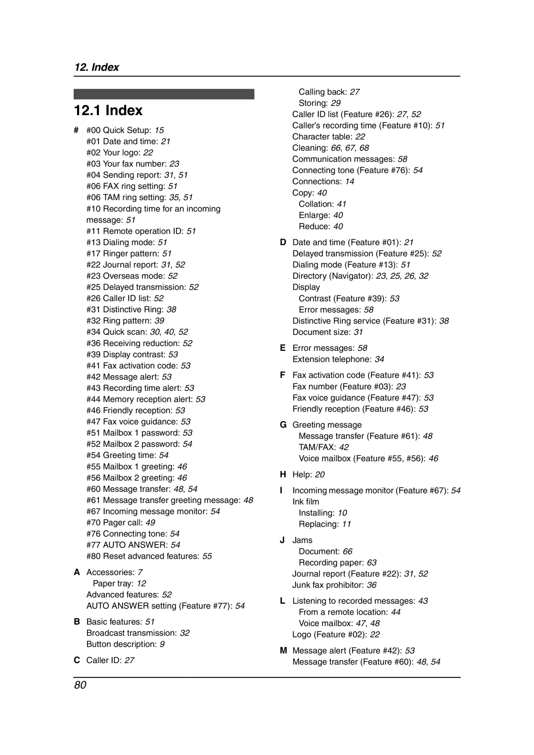 Panasonic KX-FP145 operating instructions Index, #77 Auto Answer 