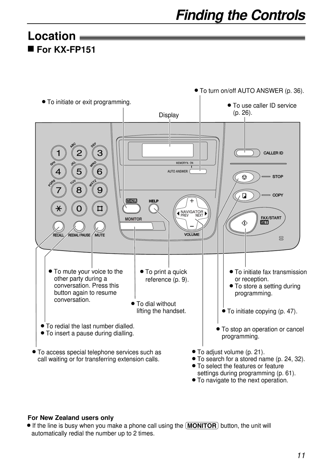 Panasonic KX-FP155AL, KX-FP151AL manual Location, For New Zealand users only 