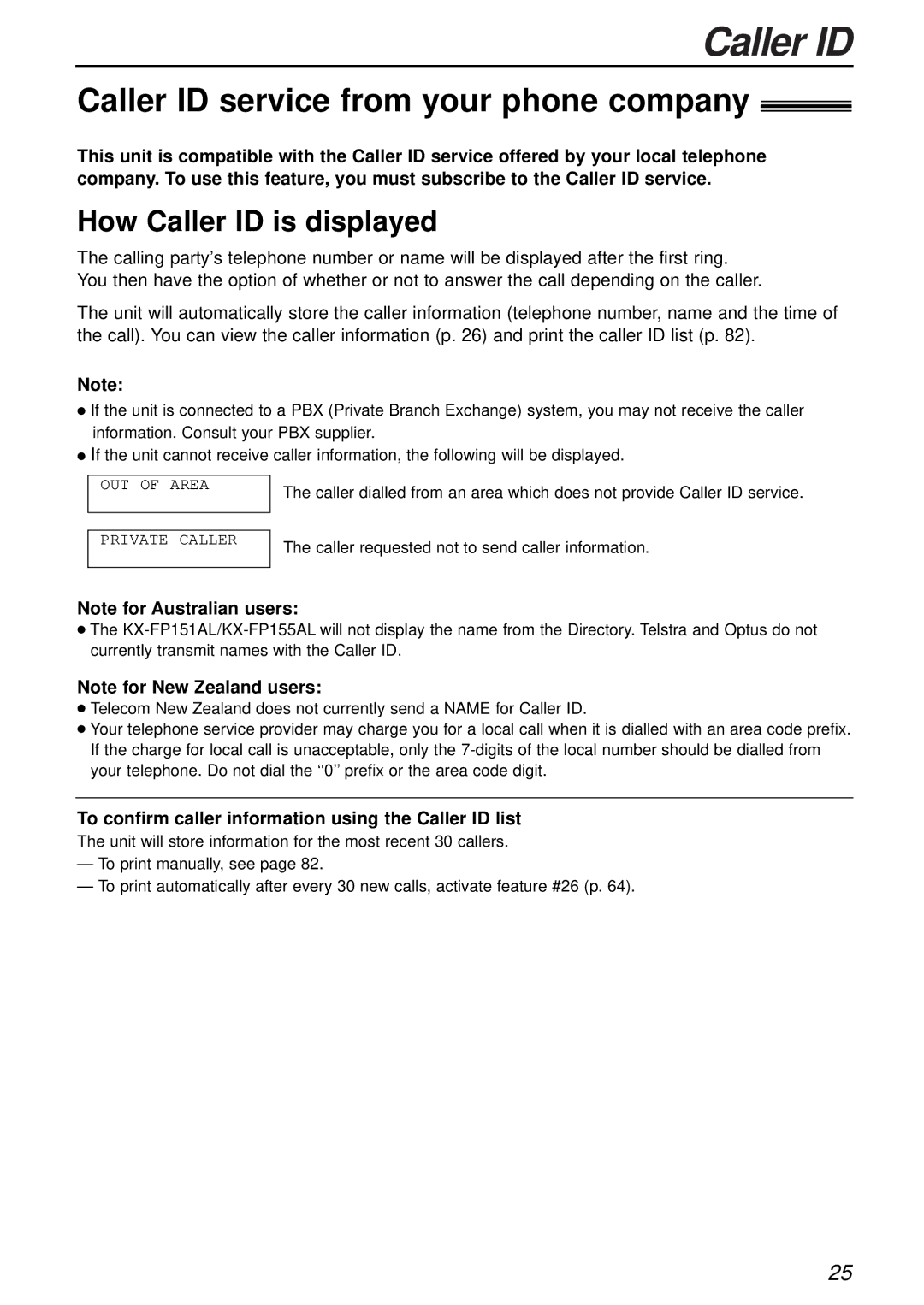 Panasonic KX-FP155AL, KX-FP151AL manual Caller ID service from your phone company, How Caller ID is displayed 