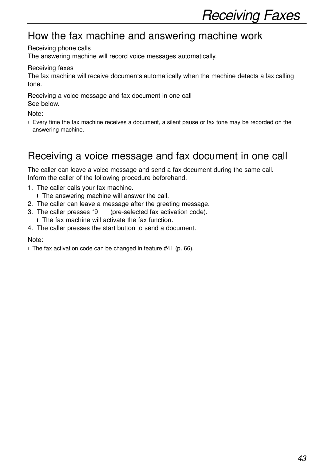 Panasonic KX-FP155AL, KX-FP151AL How the fax machine and answering machine work, Receiving phone calls, Receiving faxes 