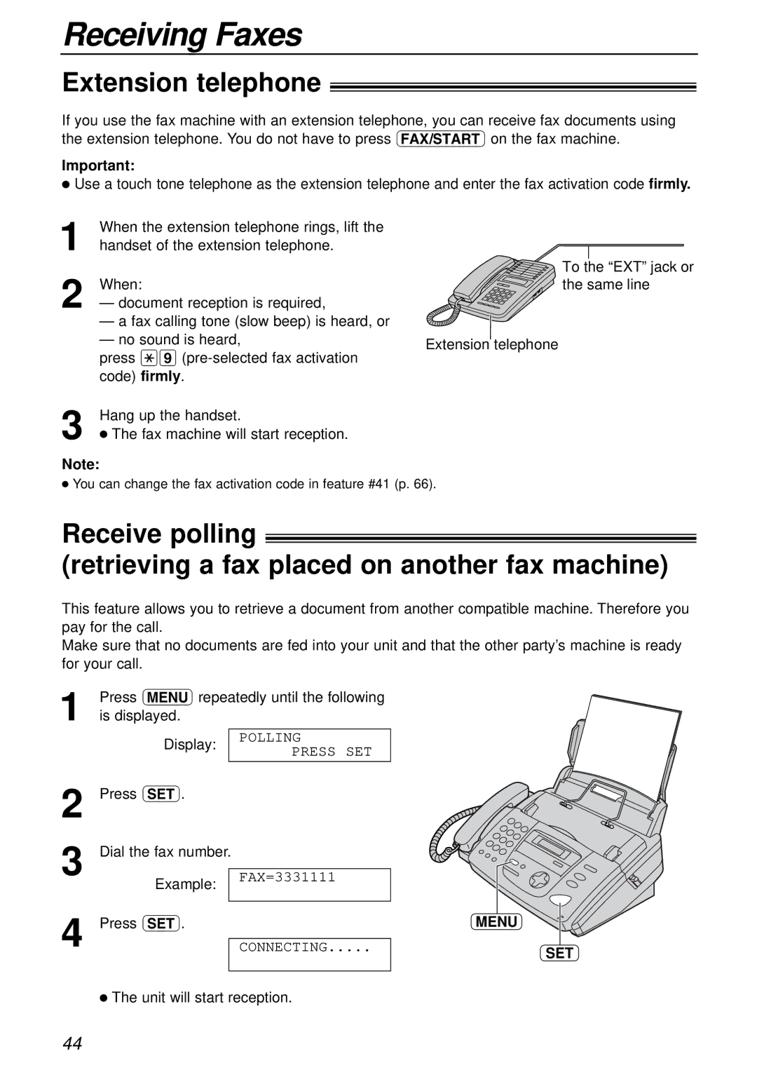 Panasonic KX-FP151AL, KX-FP155AL manual Extension telephone, Polling 