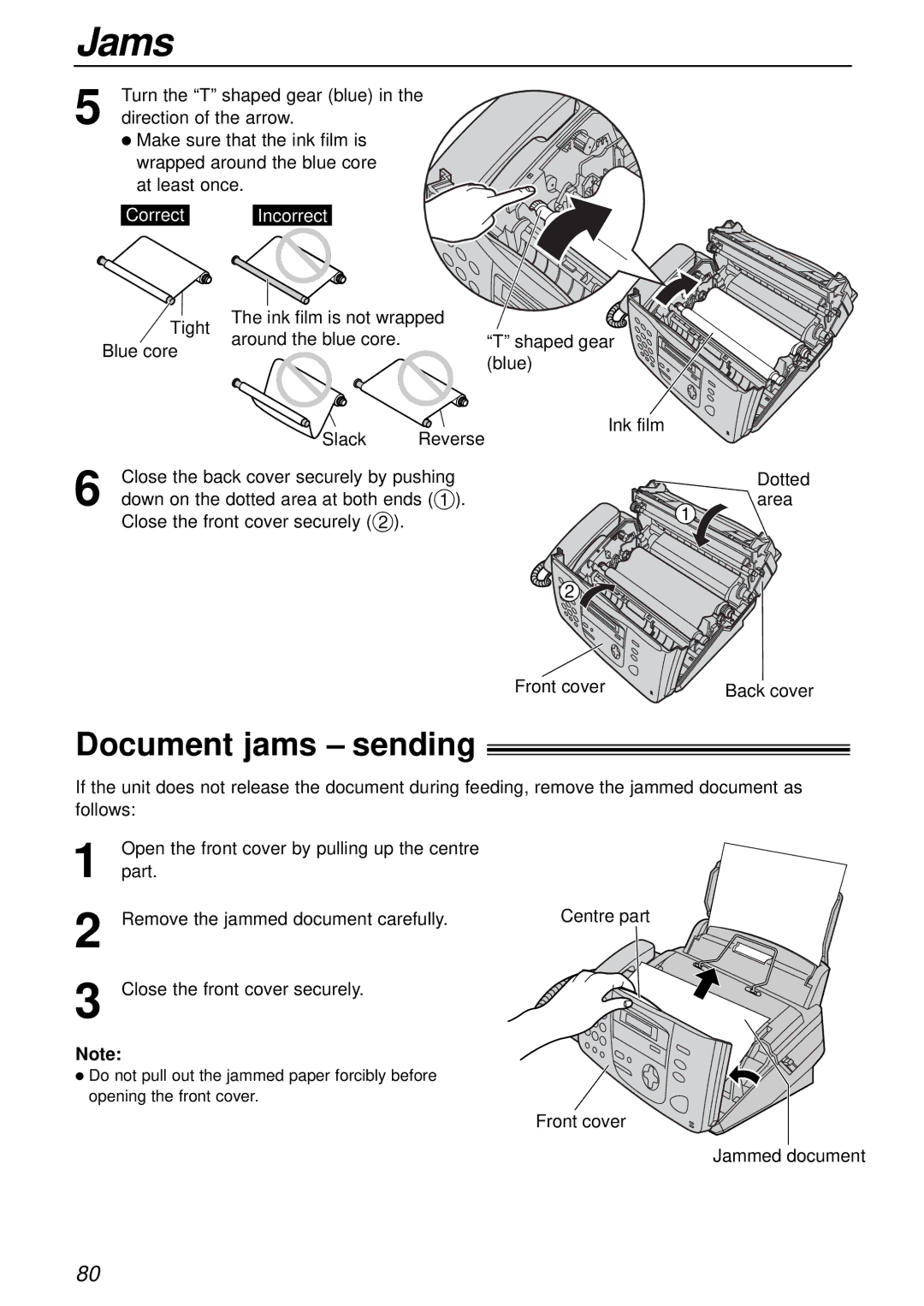 Panasonic KX-FP151AL, KX-FP155AL manual Document jams sending 