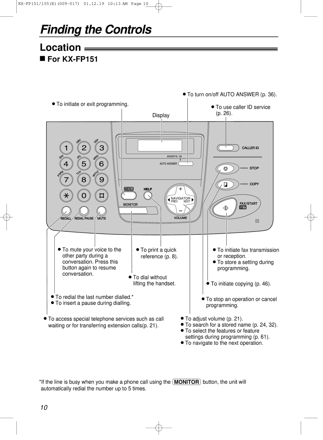 Panasonic KX-FP151E manual Location, To mute your voice to To print a quick Other party during a 