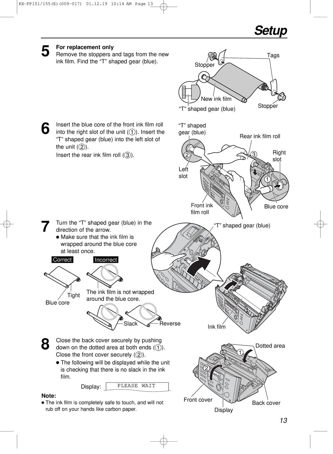 Panasonic KX-FP151E manual Correct Incorrect, Back cover 