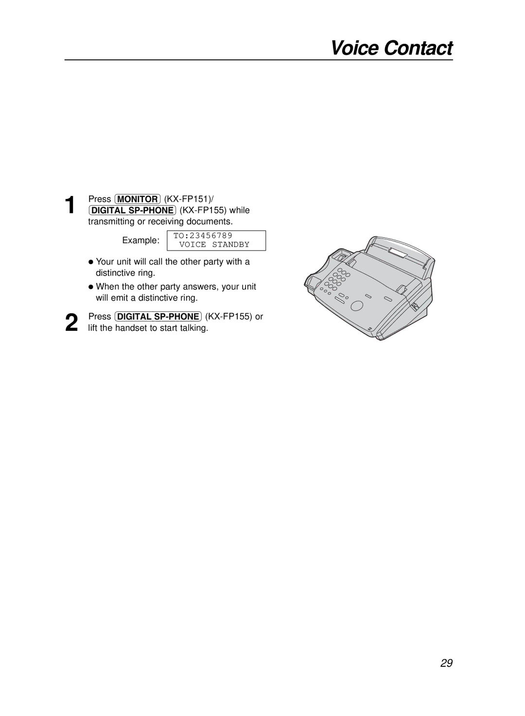 Panasonic KX-FP151E manual Voice Contact, Initiating voice contact, Receiving a request for voice contact 