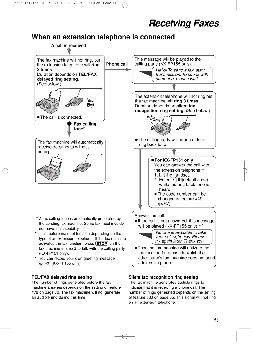 Panasonic KX-FP151E manual When an extension telephone is connected 