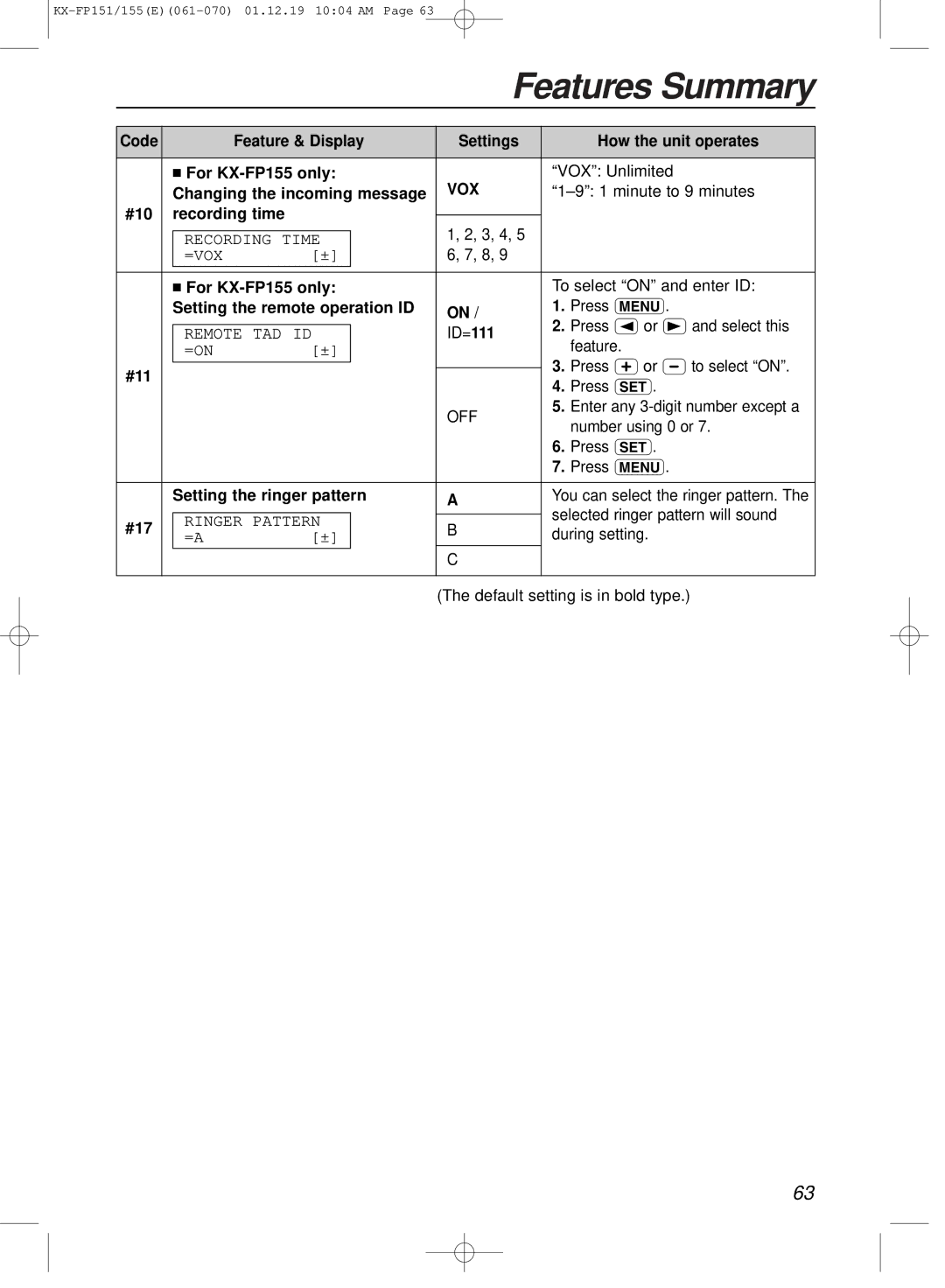 Panasonic KX-FP151E manual Vox 