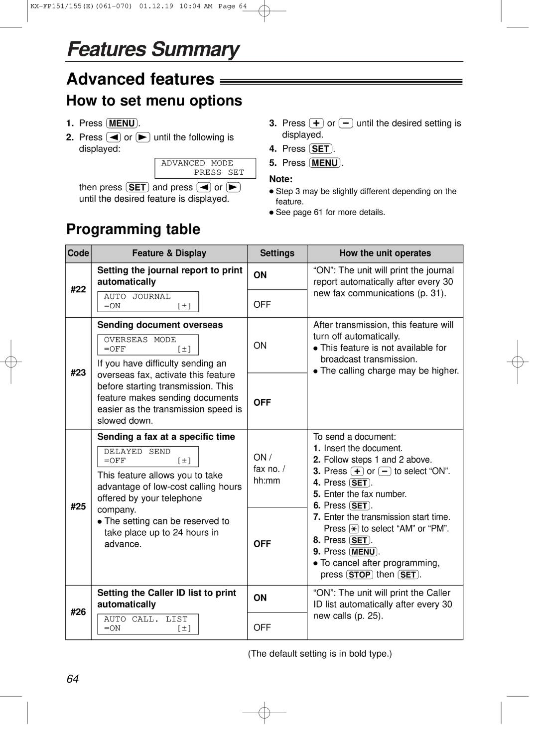 Panasonic KX-FP151E manual Advanced features 