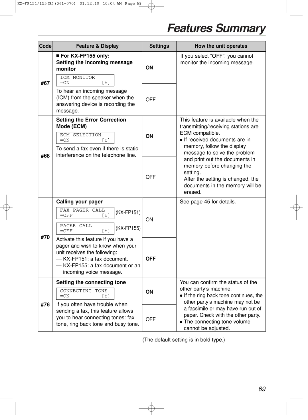 Panasonic KX-FP151E manual Setting the incoming message, Monitor #67, Setting the Error Correction, Mode ECM, #68, #70 