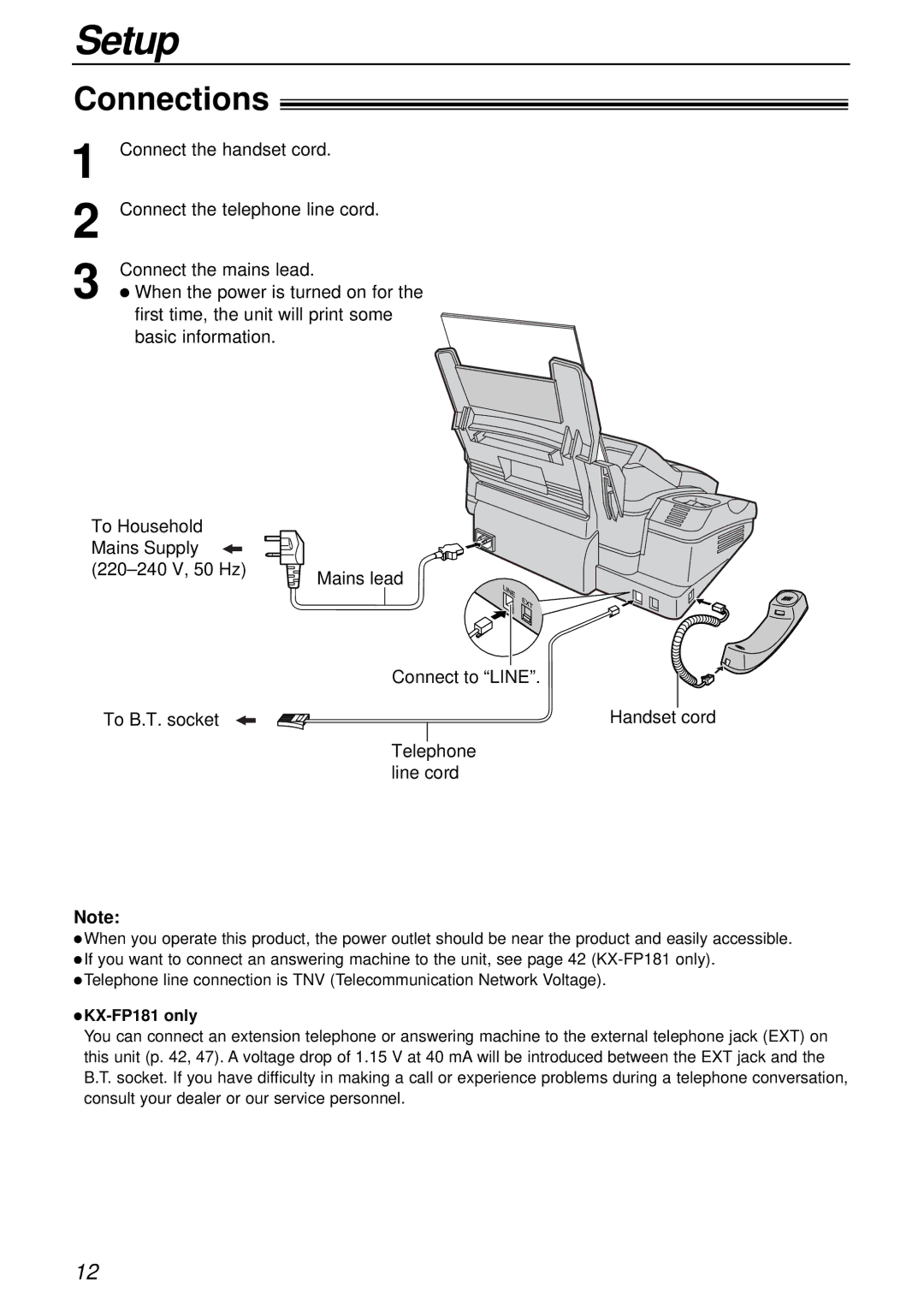 Panasonic KX-FP181E operating instructions Connections, KX-FP181 only 