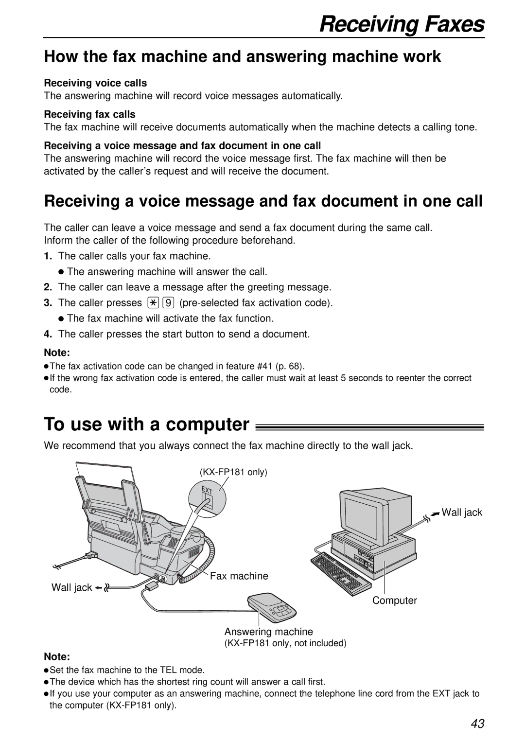 Panasonic KX-FP181E operating instructions To use with a computer, How the fax machine and answering machine work 