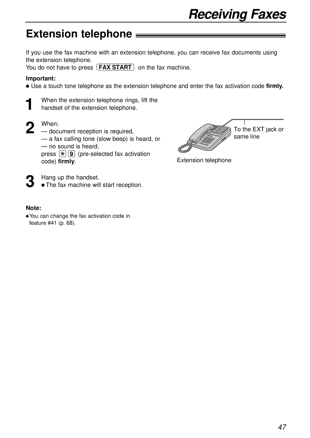 Panasonic KX-FP181E operating instructions To the EXT jack or same line Extension telephone 