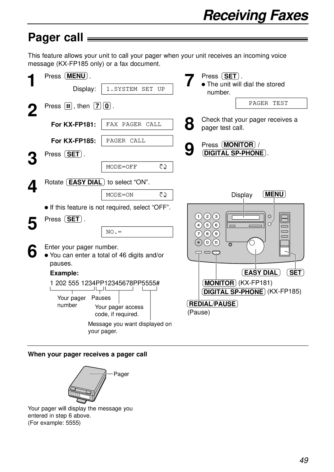 Panasonic KX-FP181E operating instructions Pager call, When your pager receives a pager call 