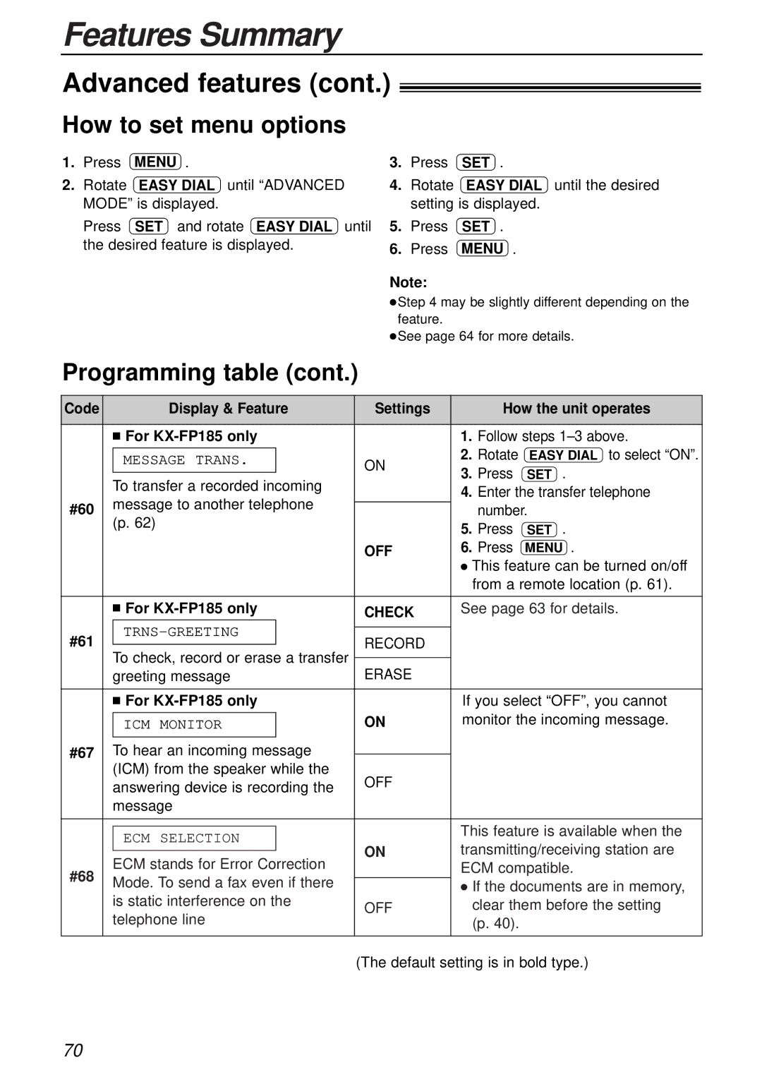 Panasonic KX-FP181E operating instructions #60, Check, #61, #67, #68 