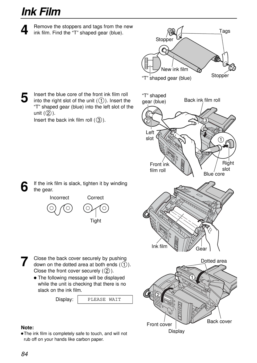 Panasonic KX-FP181E operating instructions Gear Dotted area Front cover Back cover Display 