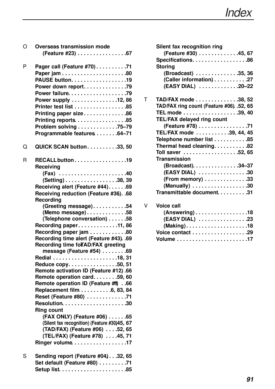 Panasonic KX-FP181E operating instructions Index 