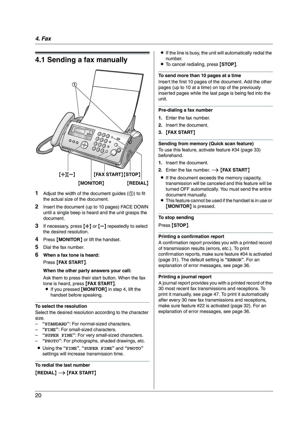 Panasonic KX-FP205 operating instructions Sending a fax manually, FAX Start Stop, Monitor Redial 