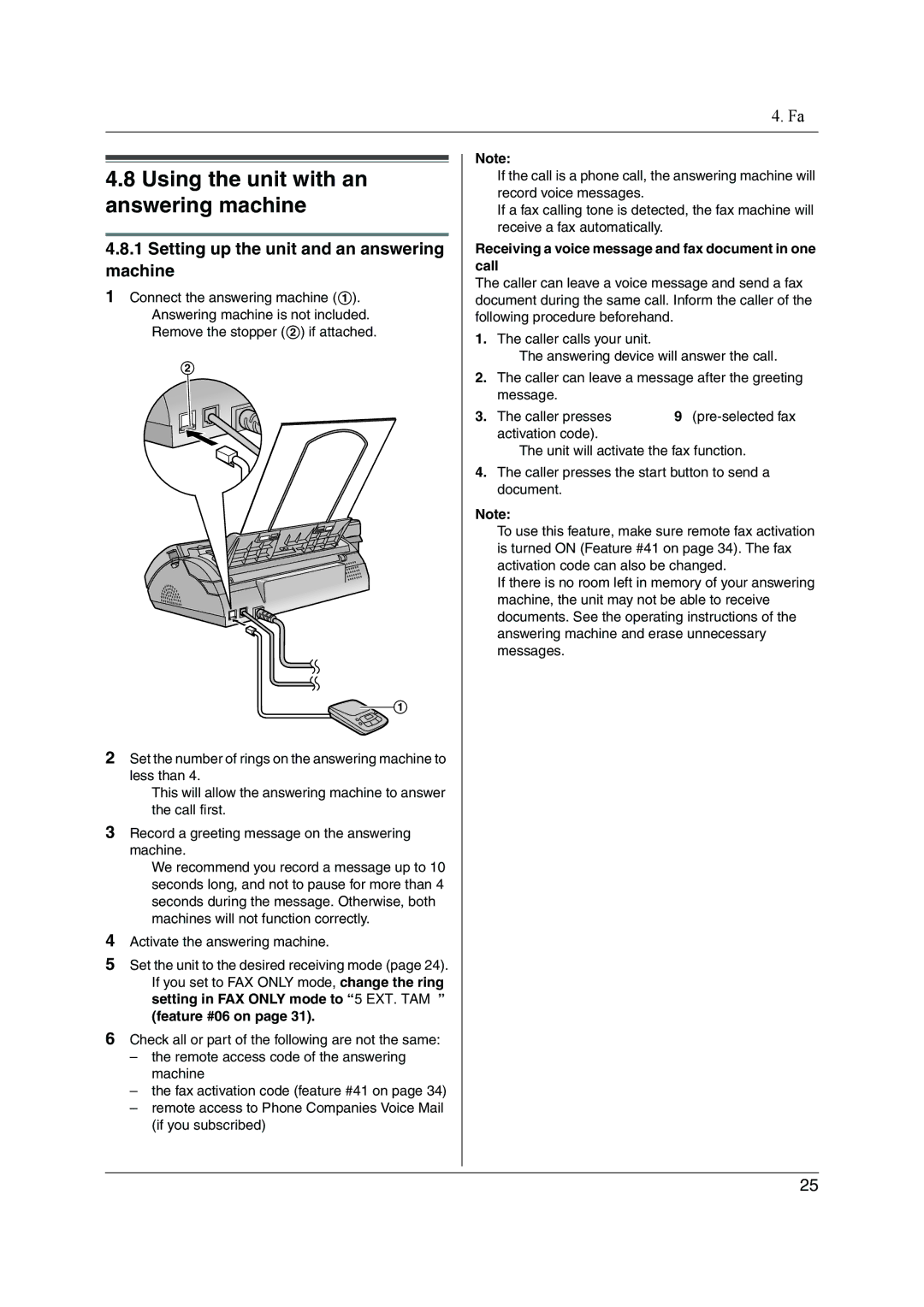 Panasonic KX-FP205 Using the unit with an answering machine, Setting up the unit and an answering machine, Feature #06 on 