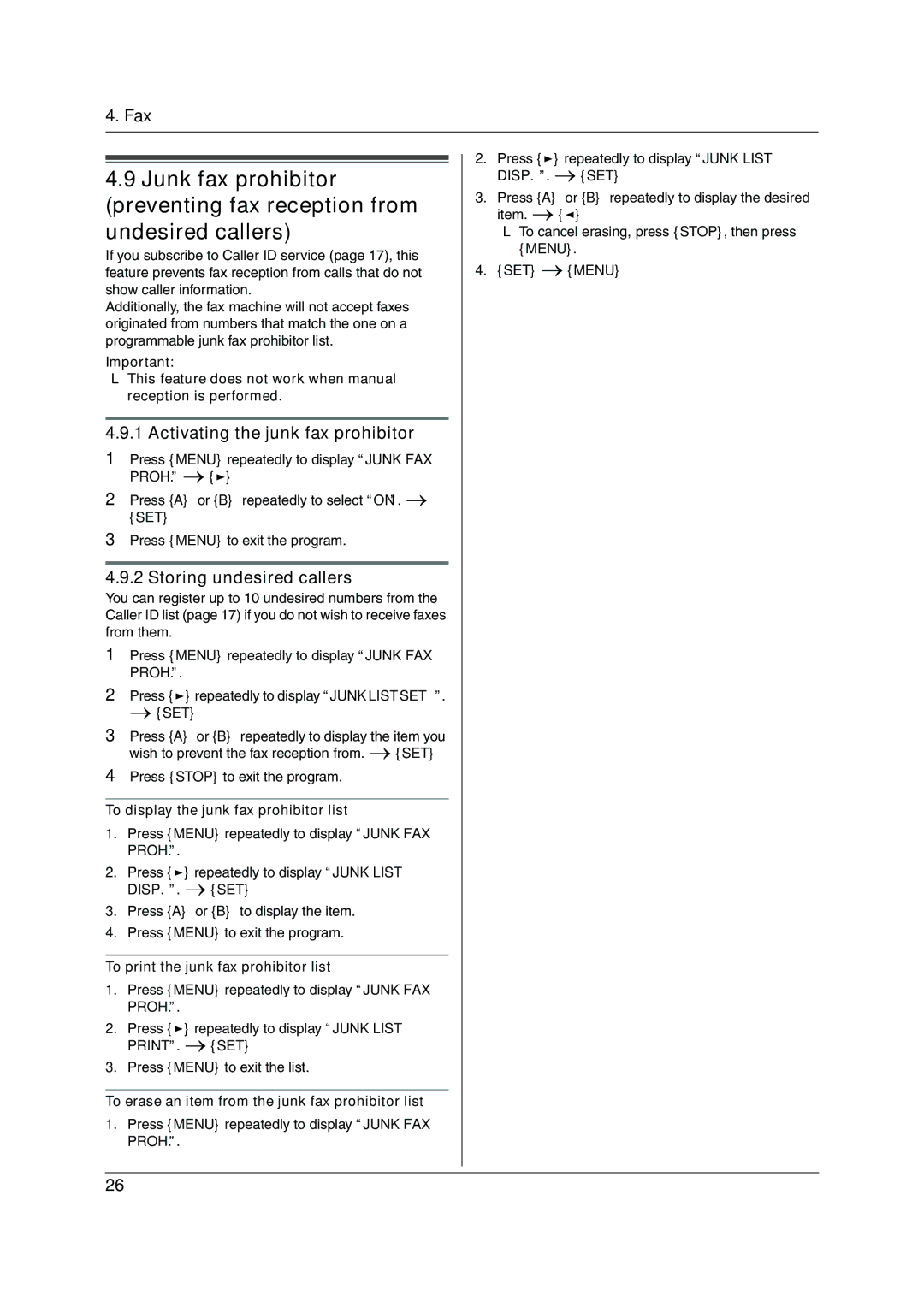 Panasonic KX-FP205 operating instructions Menu 