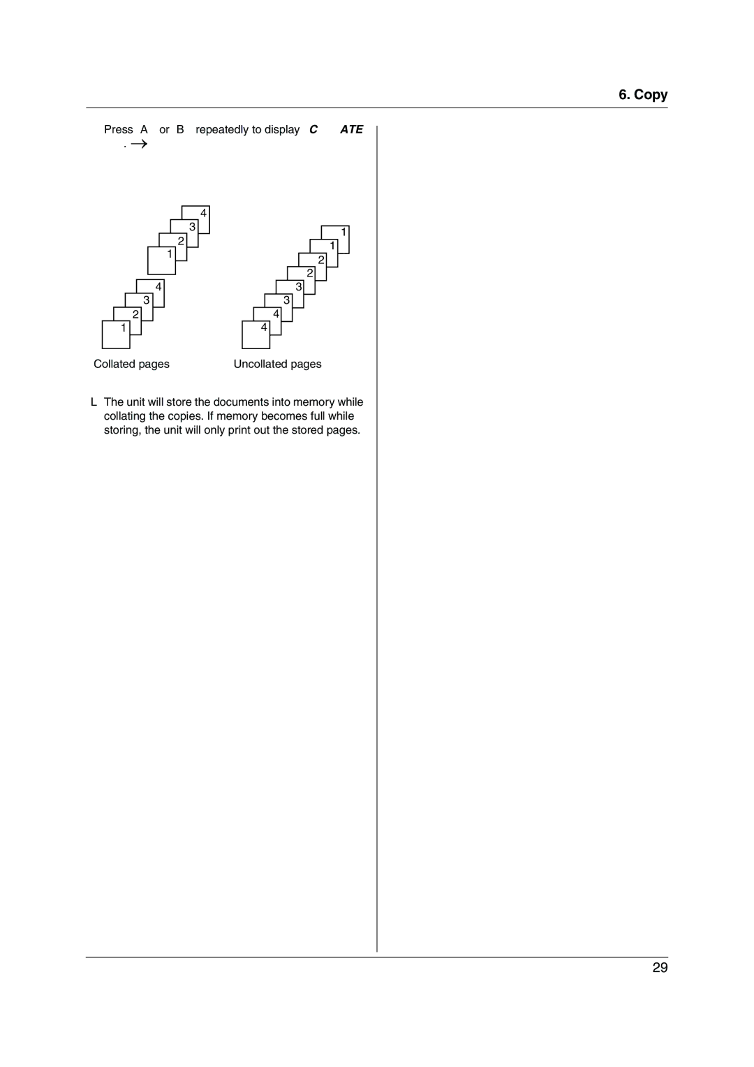 Panasonic KX-FP205 Example Making 2 copies of a 4-page original document, Collated pages Uncollated pages 