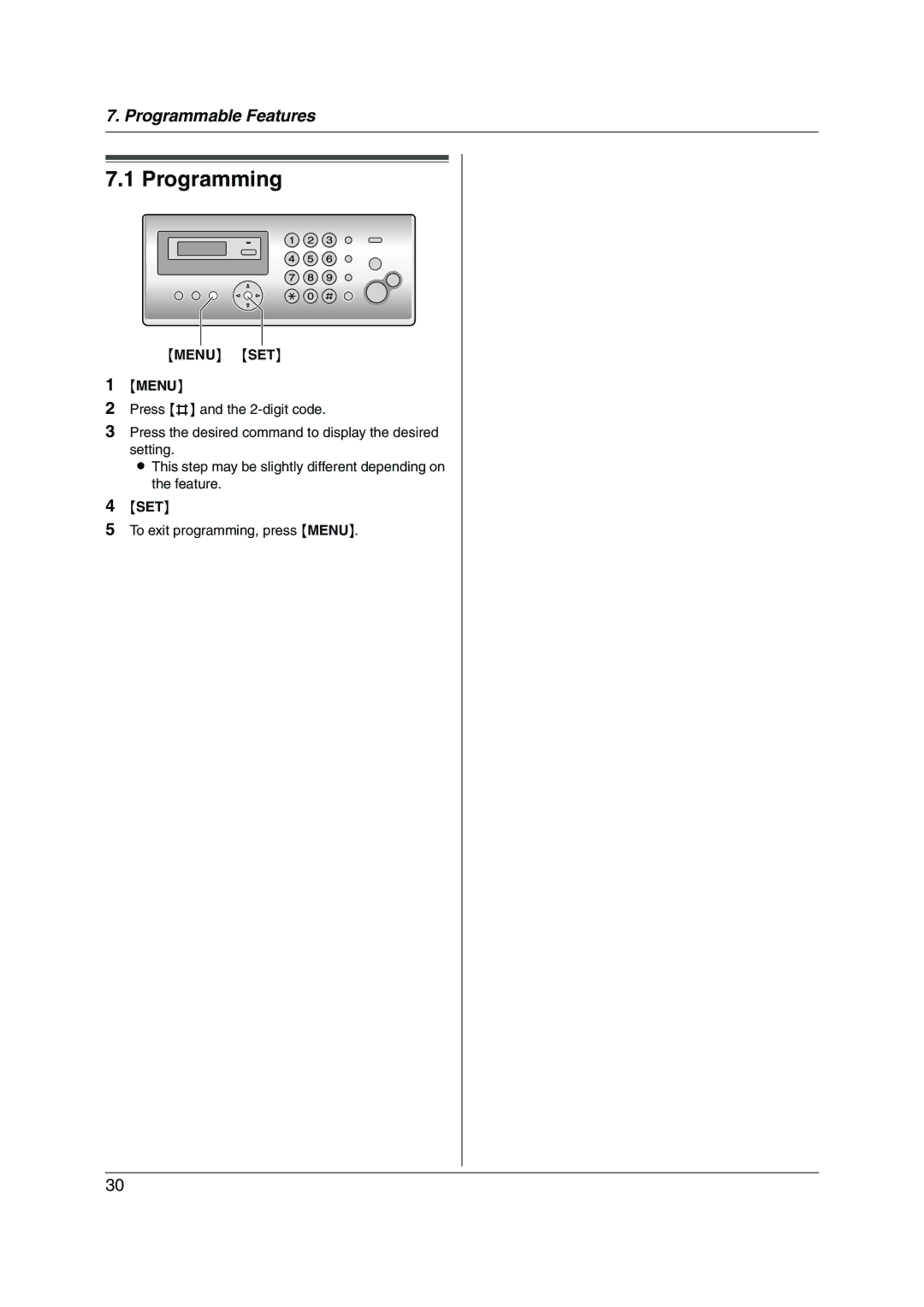 Panasonic KX-FP205 operating instructions Programming, Menu SET 