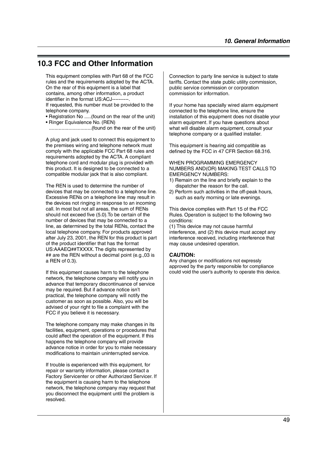 Panasonic KX-FP205 operating instructions FCC and Other Information 