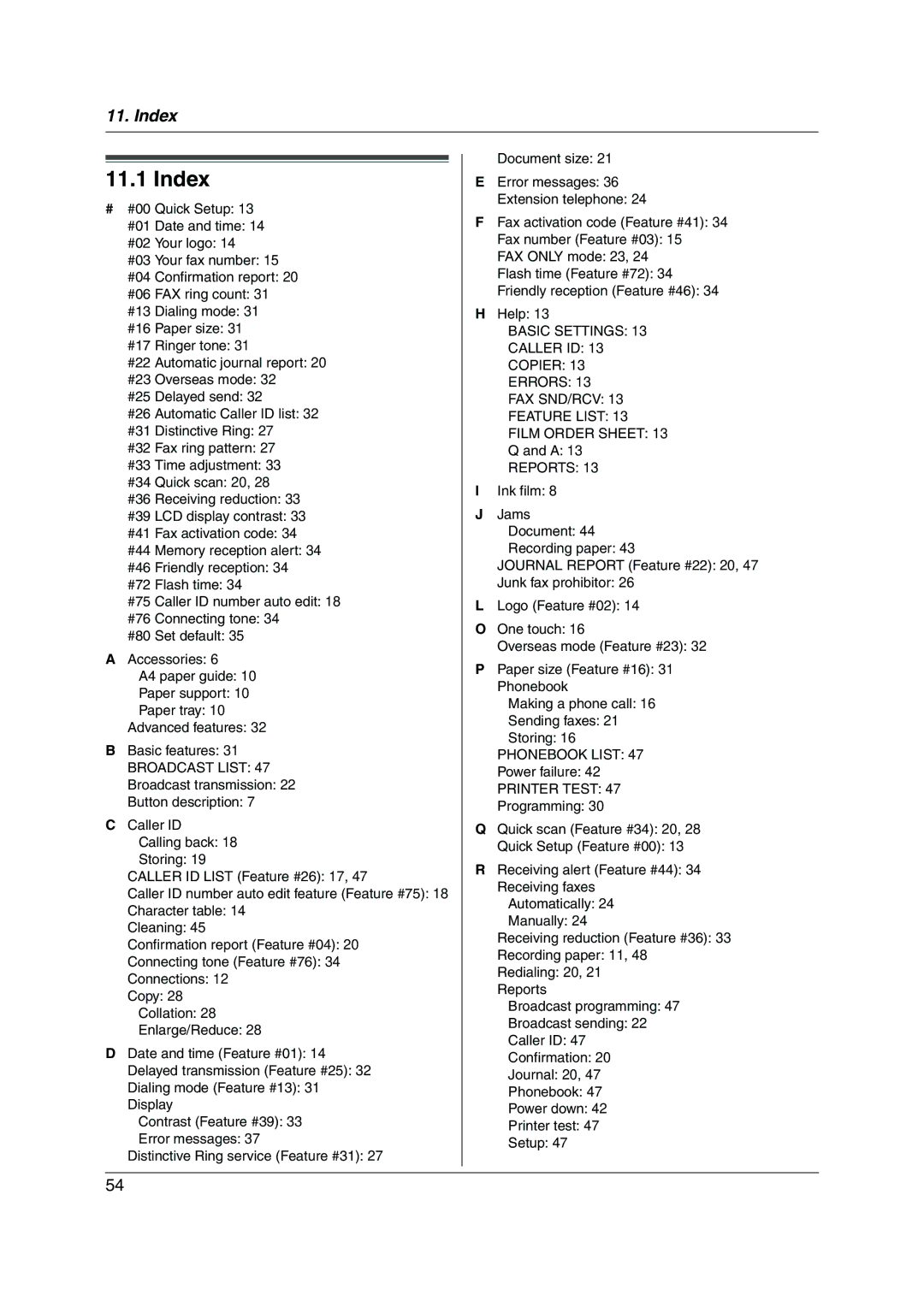 Panasonic KX-FP205 operating instructions Index, Broadcast List 