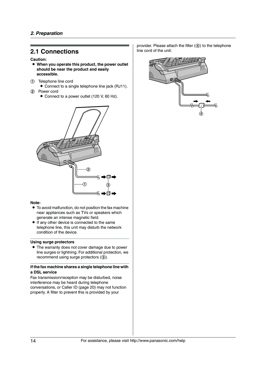 Panasonic KX-FP215 operating instructions Connections, Using surge protectors 