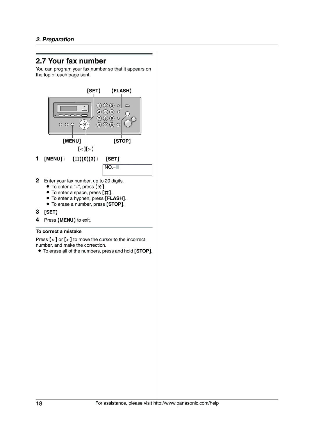 Panasonic KX-FP215 operating instructions Your fax number, SET Flash, Menu i#03 iSET, No.= 