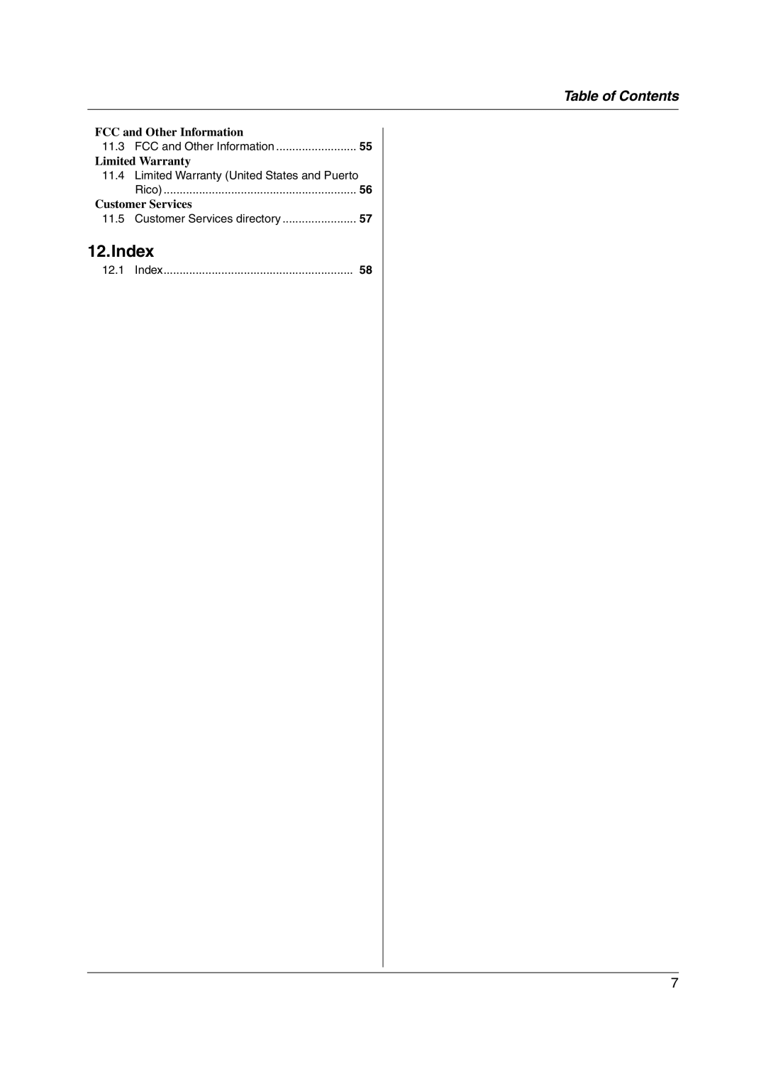 Panasonic KX-FP215 operating instructions FCC and Other Information, 11.4, Rico, Customer Services directory, Index 